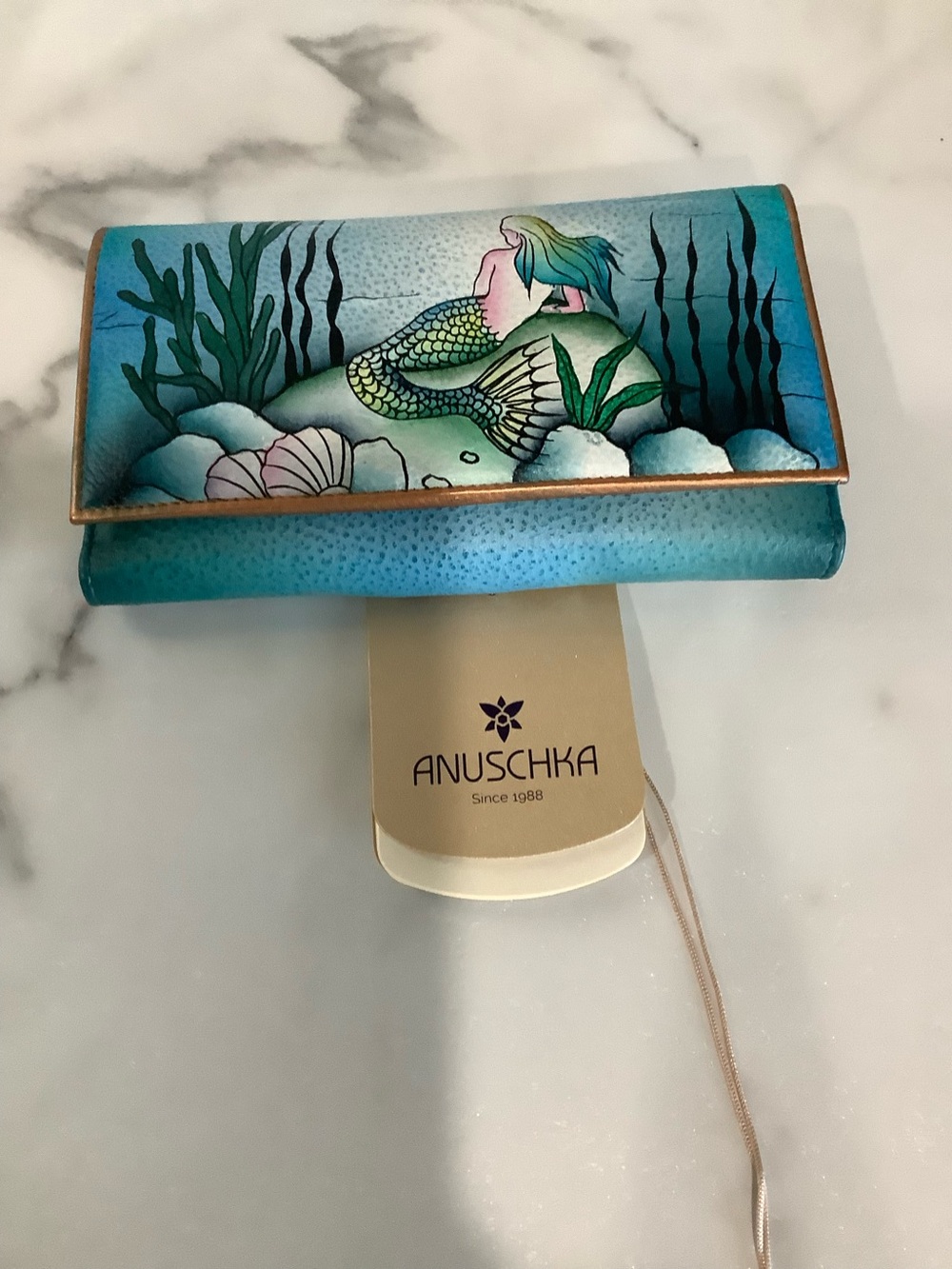 Anuschka Turquoise Mermaid Painted Accent Case